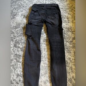 American Eagle Super Skinny Ripped Front and Back Black Jeans Size: 2 Regular
